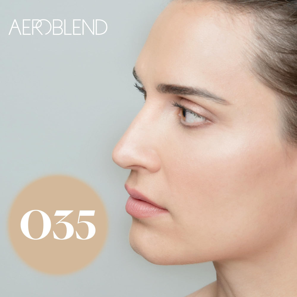 Model skin showcasing long-wear performance with Aeroblend foundation throughout the day.