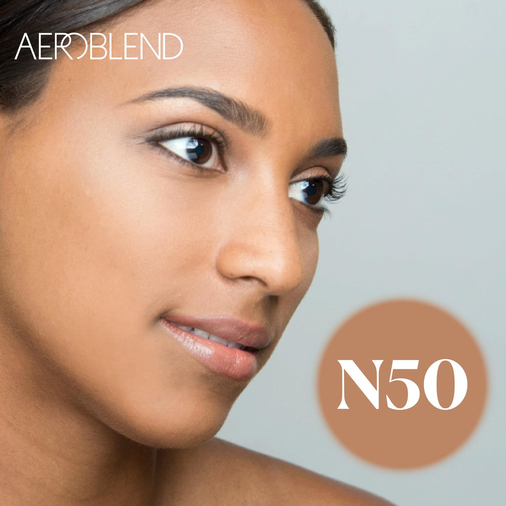 Model wearing Aeroblend N50 showing long-wear, even finish in real-life lighting