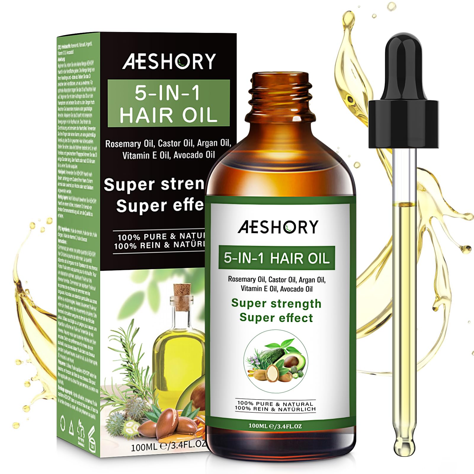 Aeshory Hair Oil rosemary bottle promotes invigorating scalp care and nourishment.