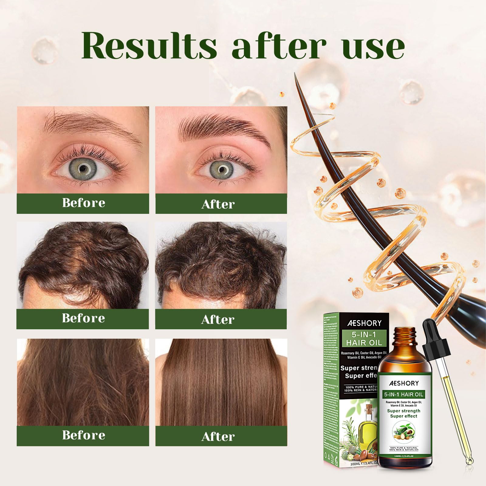 Aeshory Hair Oil scalp massage scene conveys lightweight, non-greasy feel.