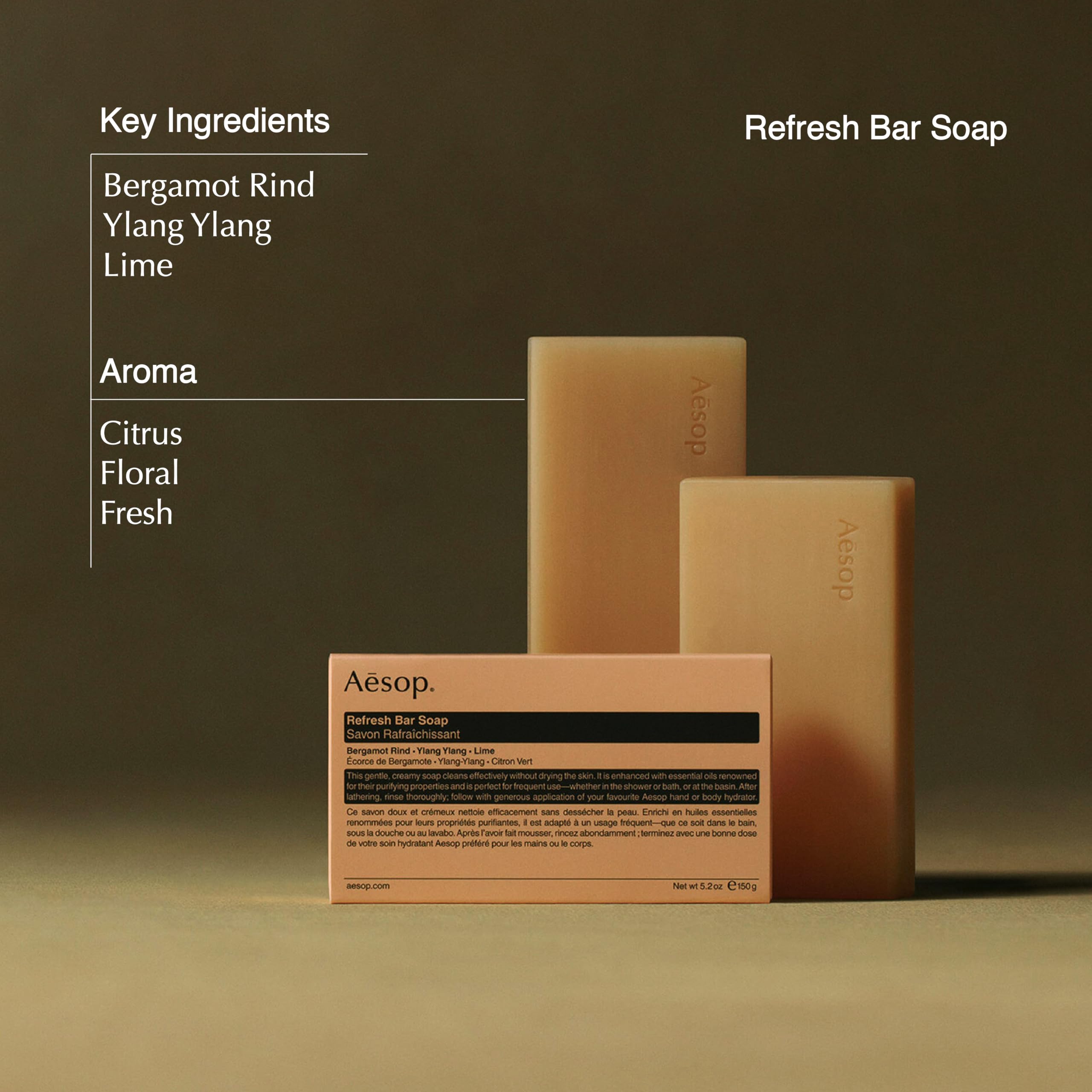 Aesop Bar Soap Trio air-dried texture close-up showcasing low-foaming cleansing action.