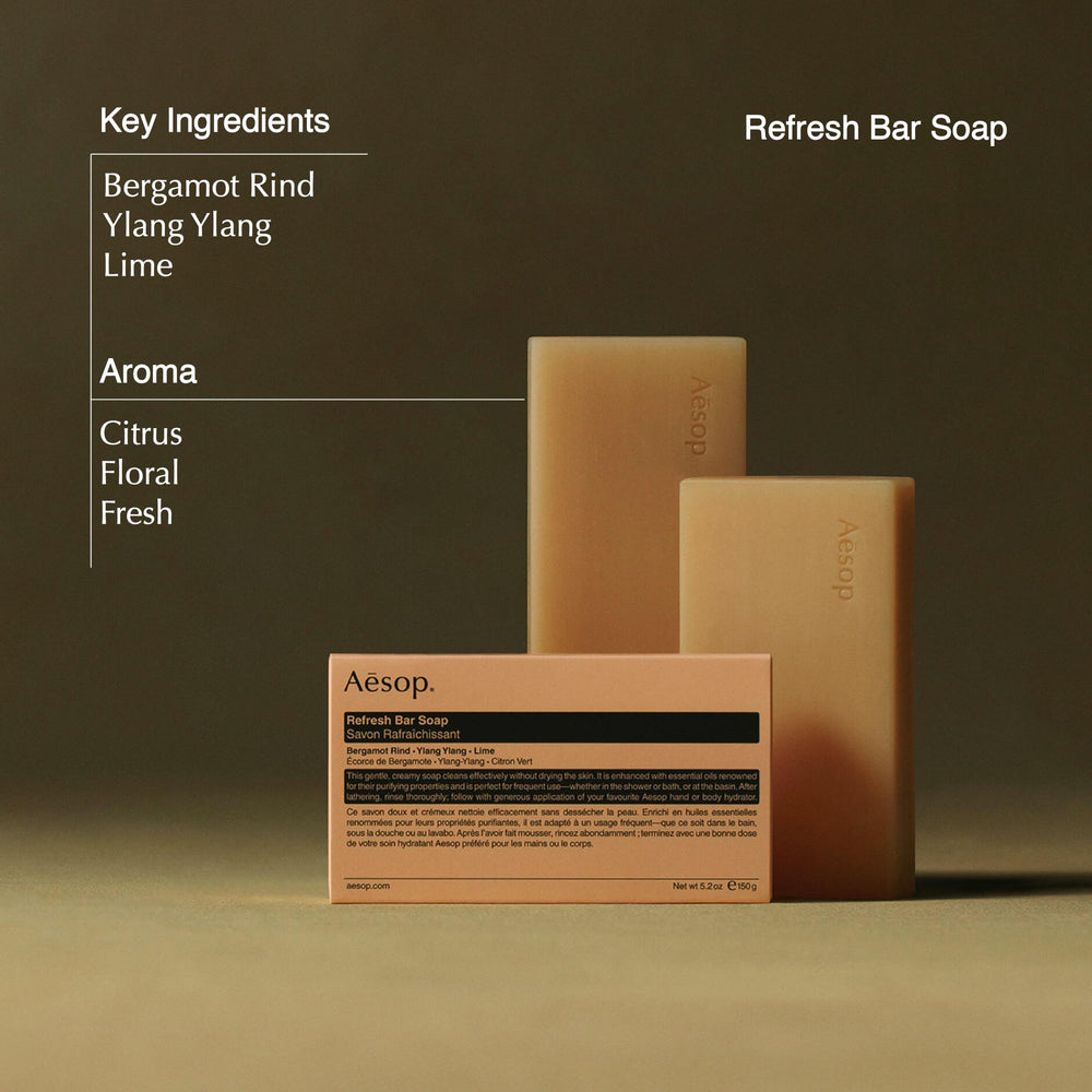 Aesop Bar Soap Trio air-dried texture close-up showcasing low-foaming cleansing action.