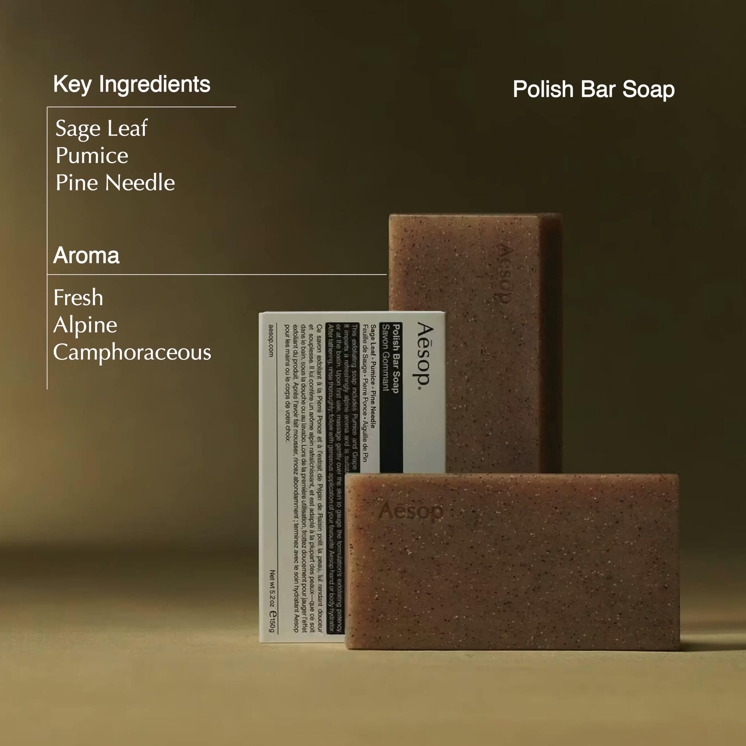 Aesop Bar Soap Trio vegan ingredients label on packaging communicates plant-based formulation.