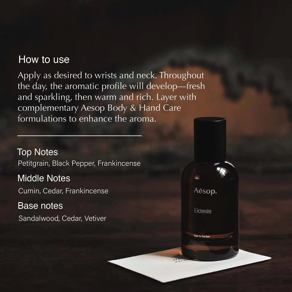 Aesop Eidesis cap closeup highlights premium bottle design