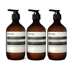 Aesop Eleos Nourishing Body Cleanser bottle with hydrating formula for daily nourishment.