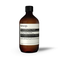 Aesop Eleos refill bottle with minimalist label and eco-friendly packaging supports sustainability.