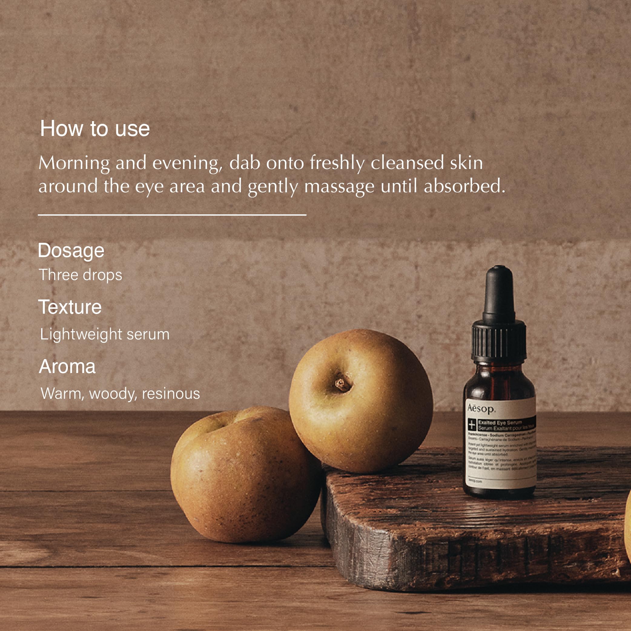 Closeup of Aesop Exalted Eye Serum texture showing lightweight finish