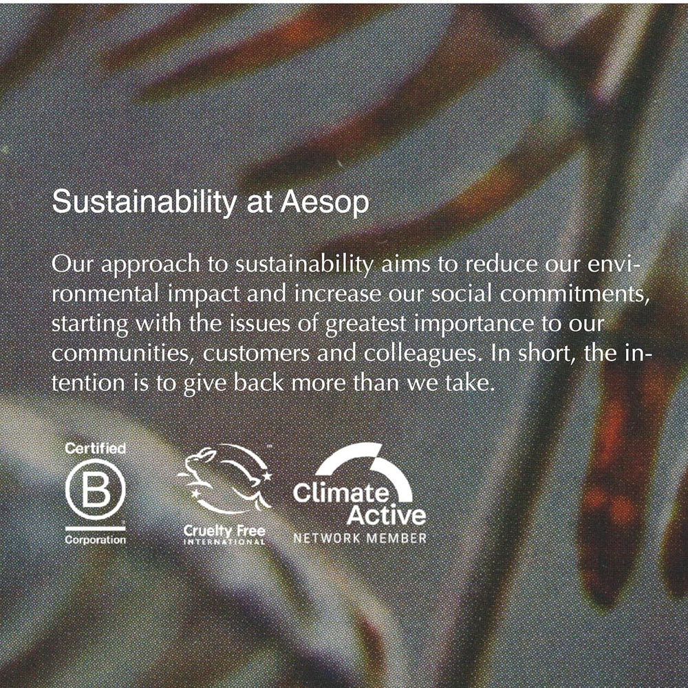 Aesop Geranium Leaf Body Cleanser refill eco packaging suggesting waste-reducing convenience.
