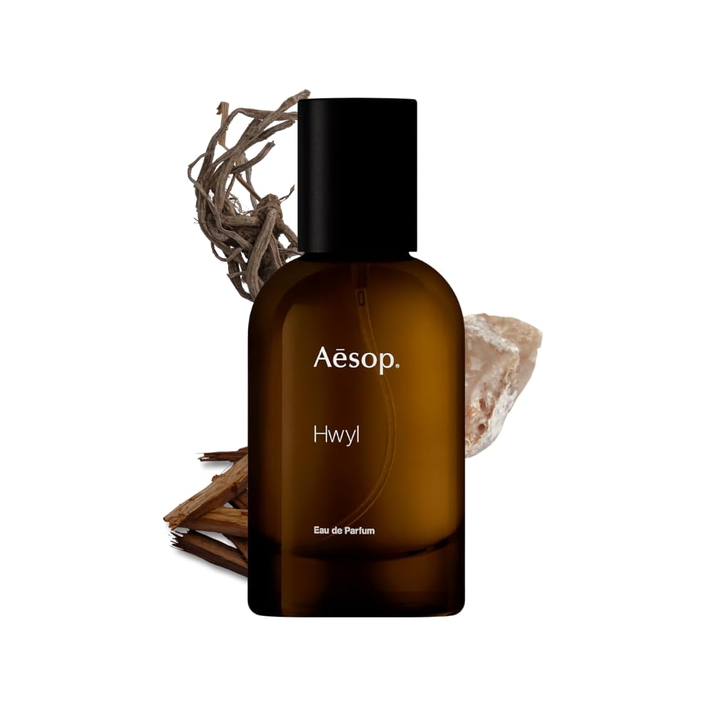 Aesop Hwyl bottle front showcases unisex elegance and smoky warmth