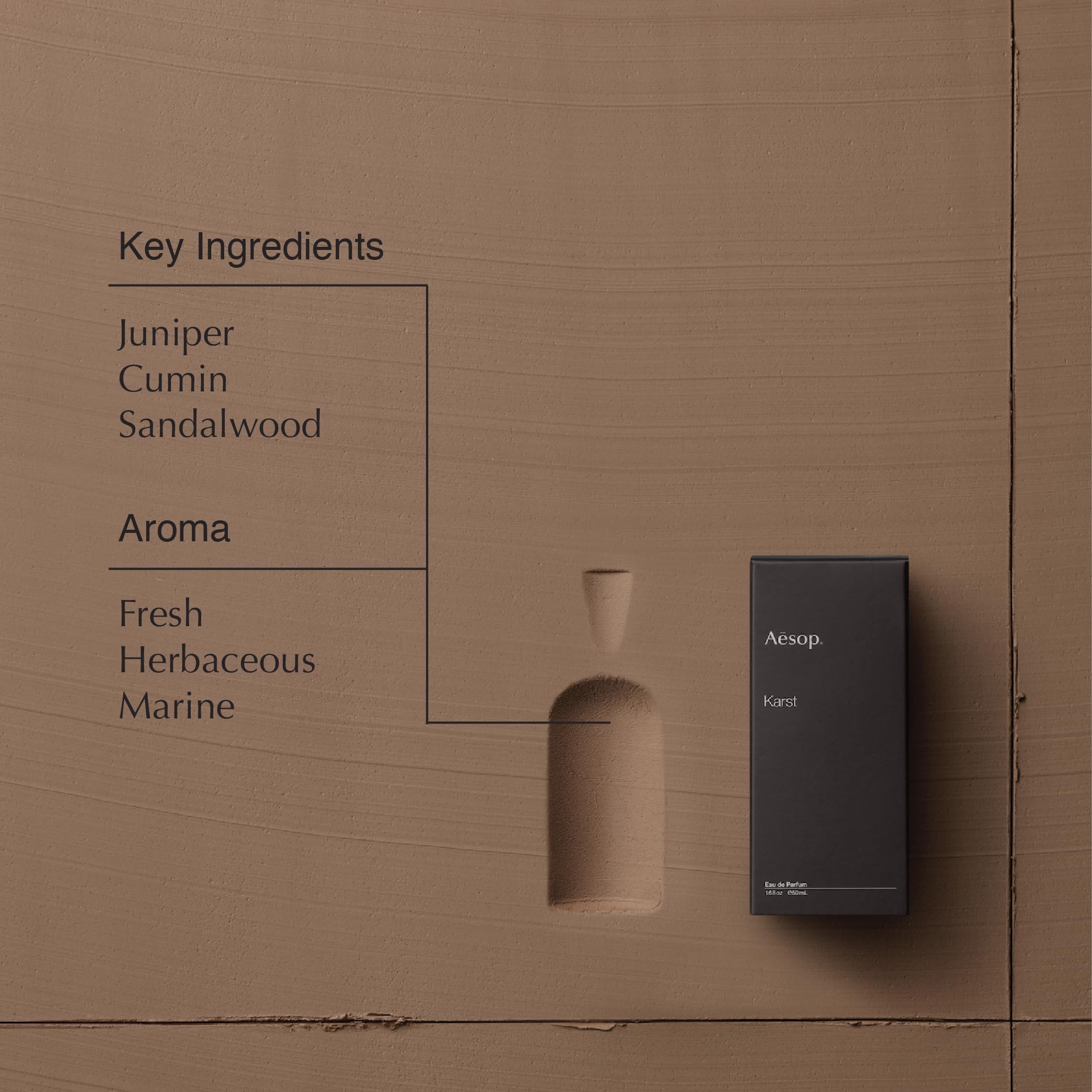 Aesop Karst label detail showing premium craftsmanship and elegant packaging