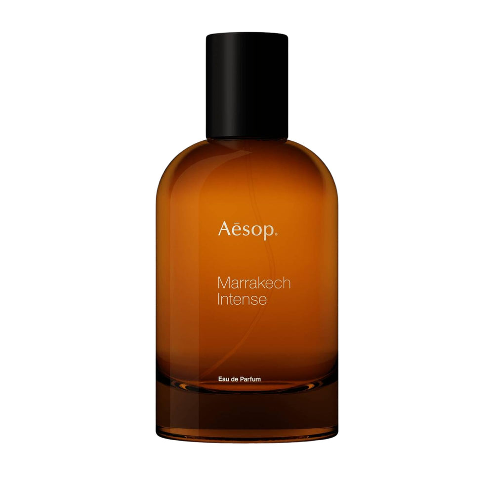Aesop Marrakech Intense bottle close-up, ideal for daily wear.
