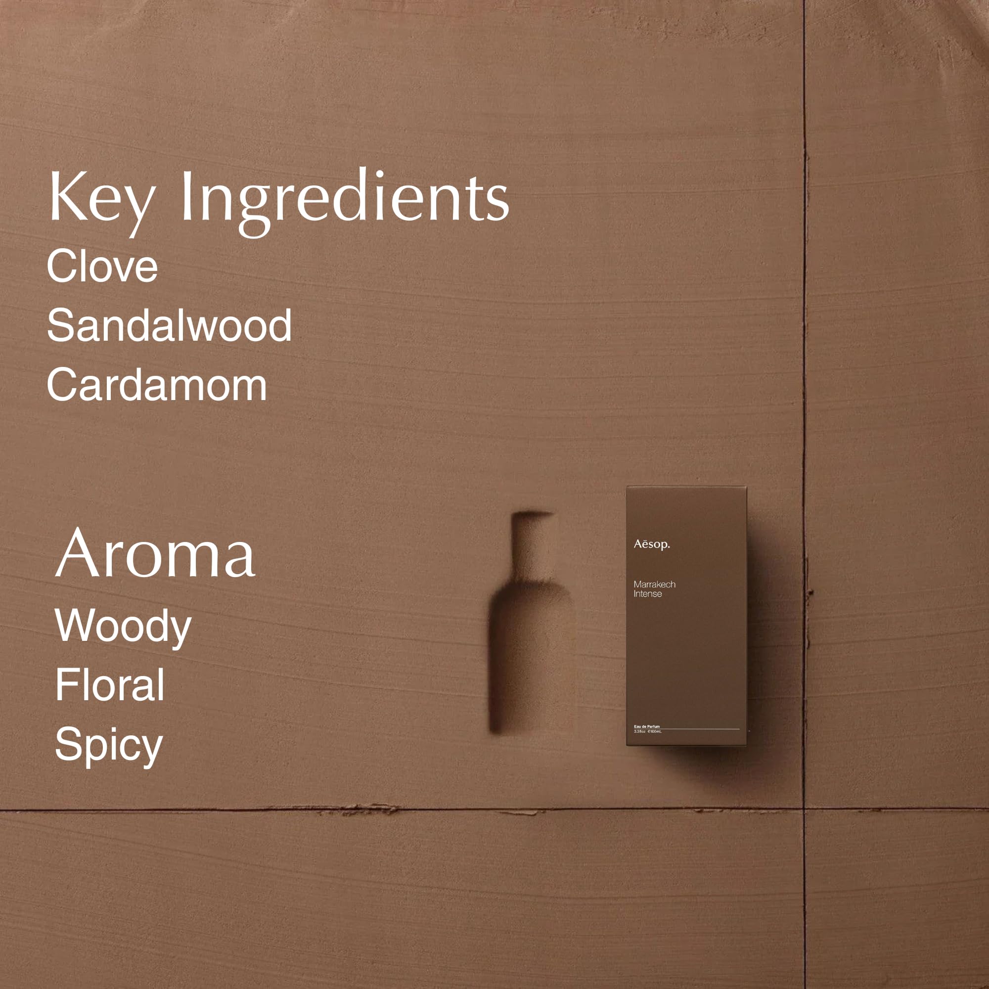 Aesop Marrakech Intense bottle on wood surface, ideal for a refined vanity.