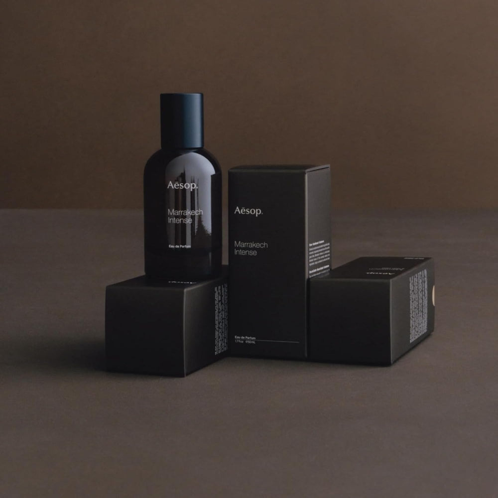 Aesop Marrakech Intense wood base notes with sandalwood and cedarwood depth.