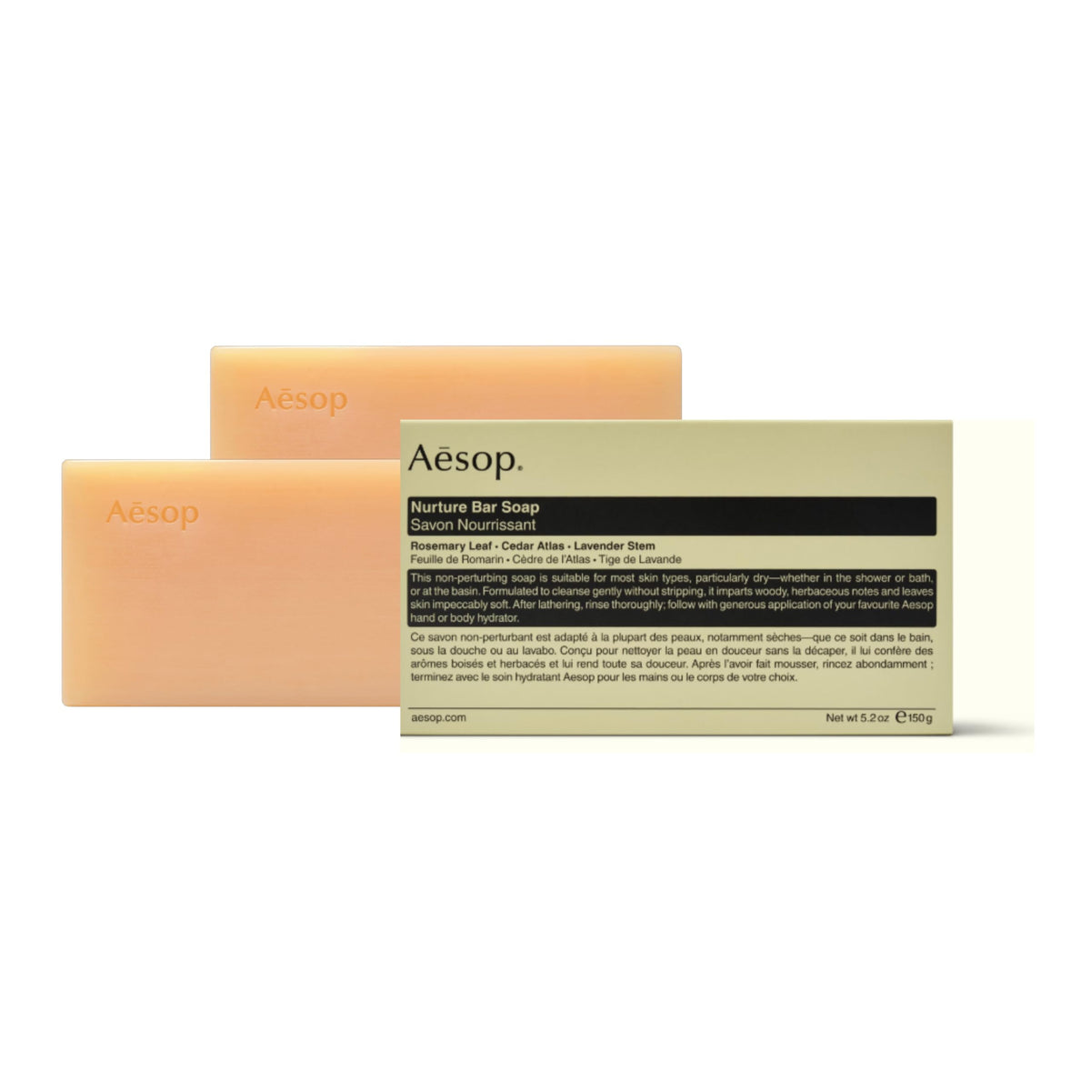 Aesop Nurture Bar Soap pack of two bars ready for daily moisturizing cleansing.