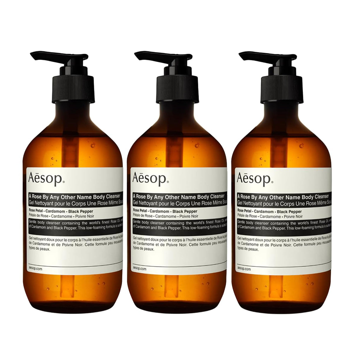 Aesop Rose by Any Other Name body cleanser bottle offers a gentle daily cleanse.