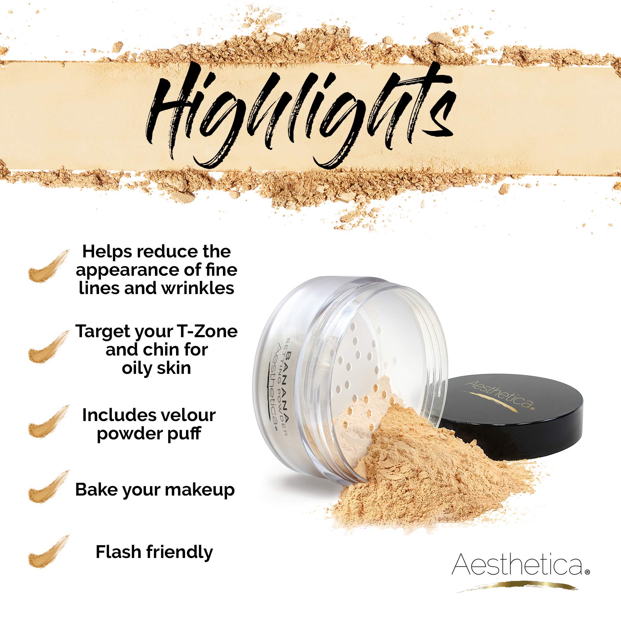Aesthetica Banana Loose Setting Powder in use with velour puff