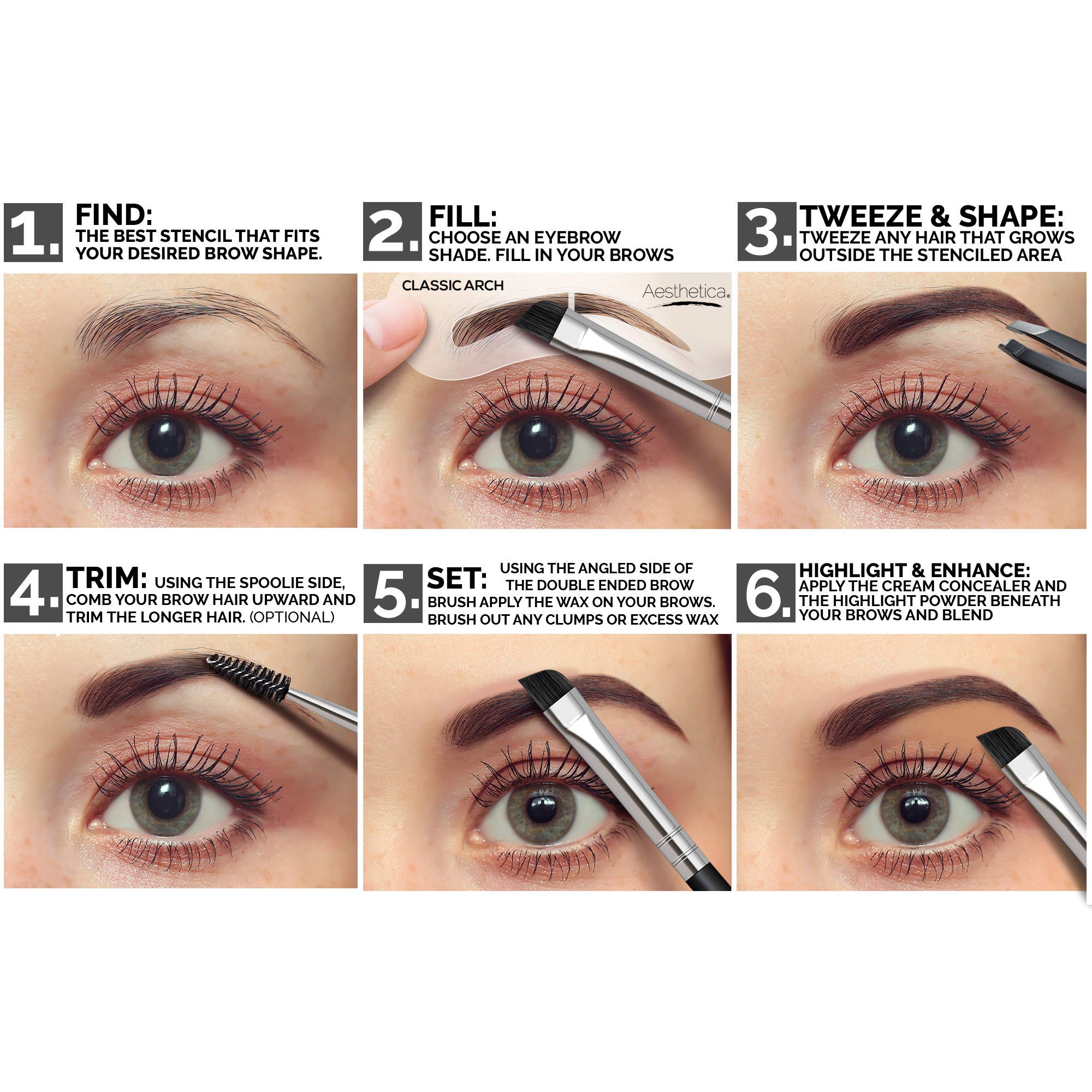 Aesthetica Brow Contour Kit brush and spoolie included for smooth, controlled application.