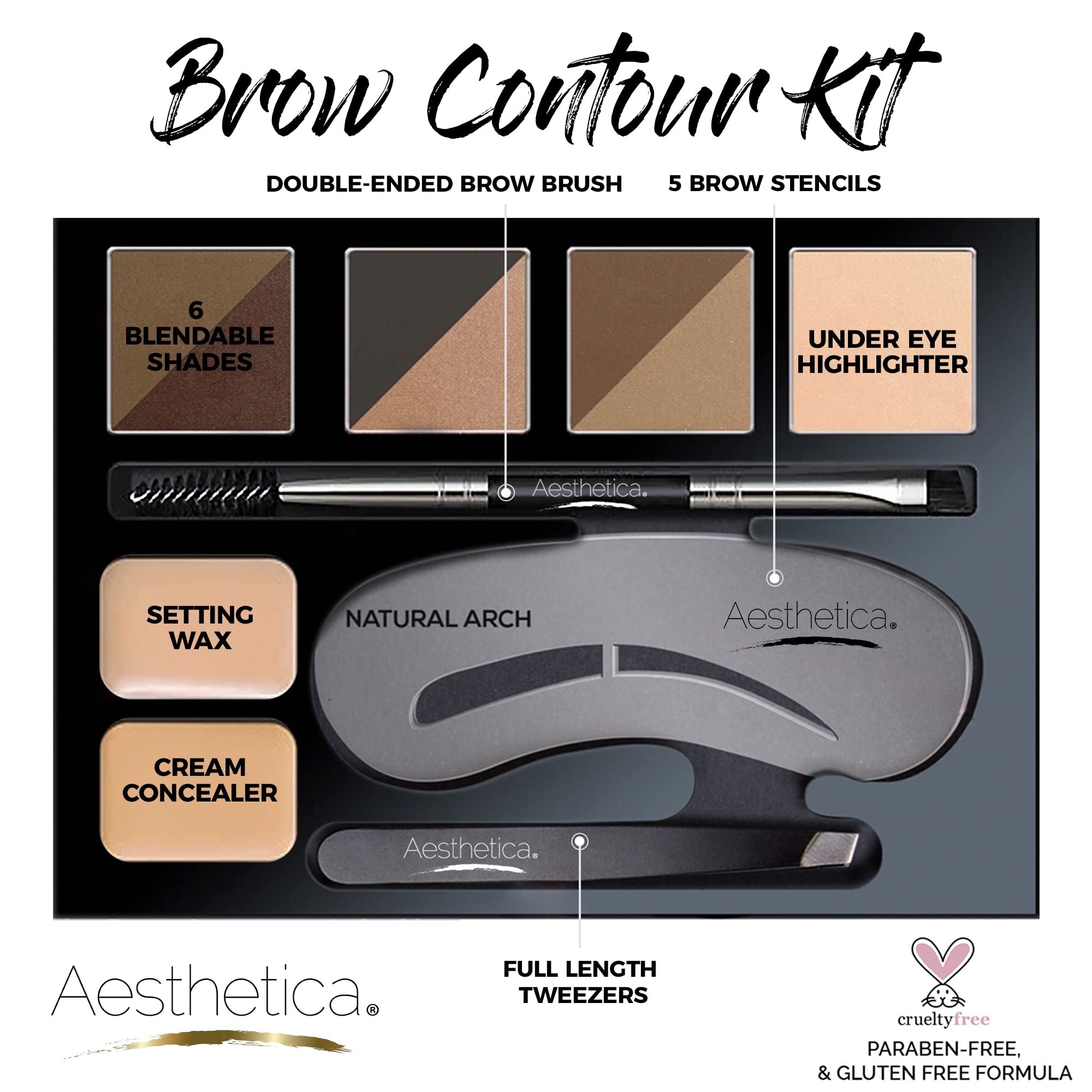 Aesthetica Brow Contour Kit powders offer versatile shades for natural to bold brows.