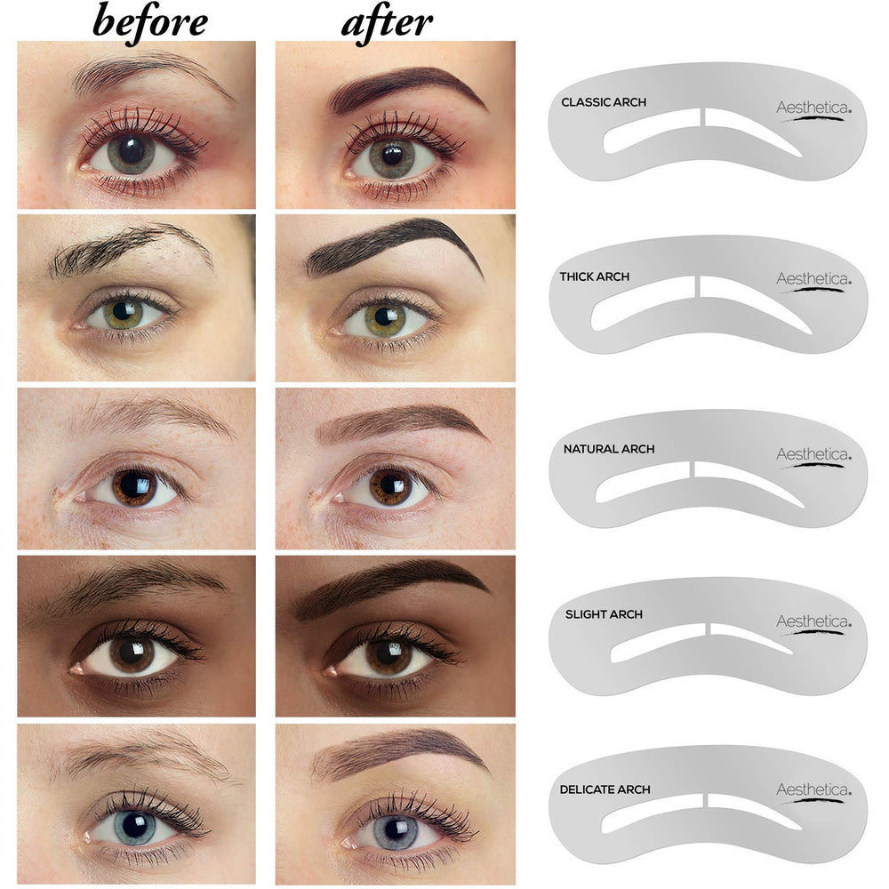Aesthetica Brow Contour Kit stencil set helps quick shaping of timeless arches.