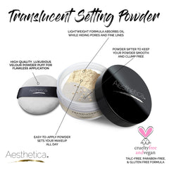 Aesthetica Translucent Setting Powder puff provides quick, even touch-ups throughout the day.