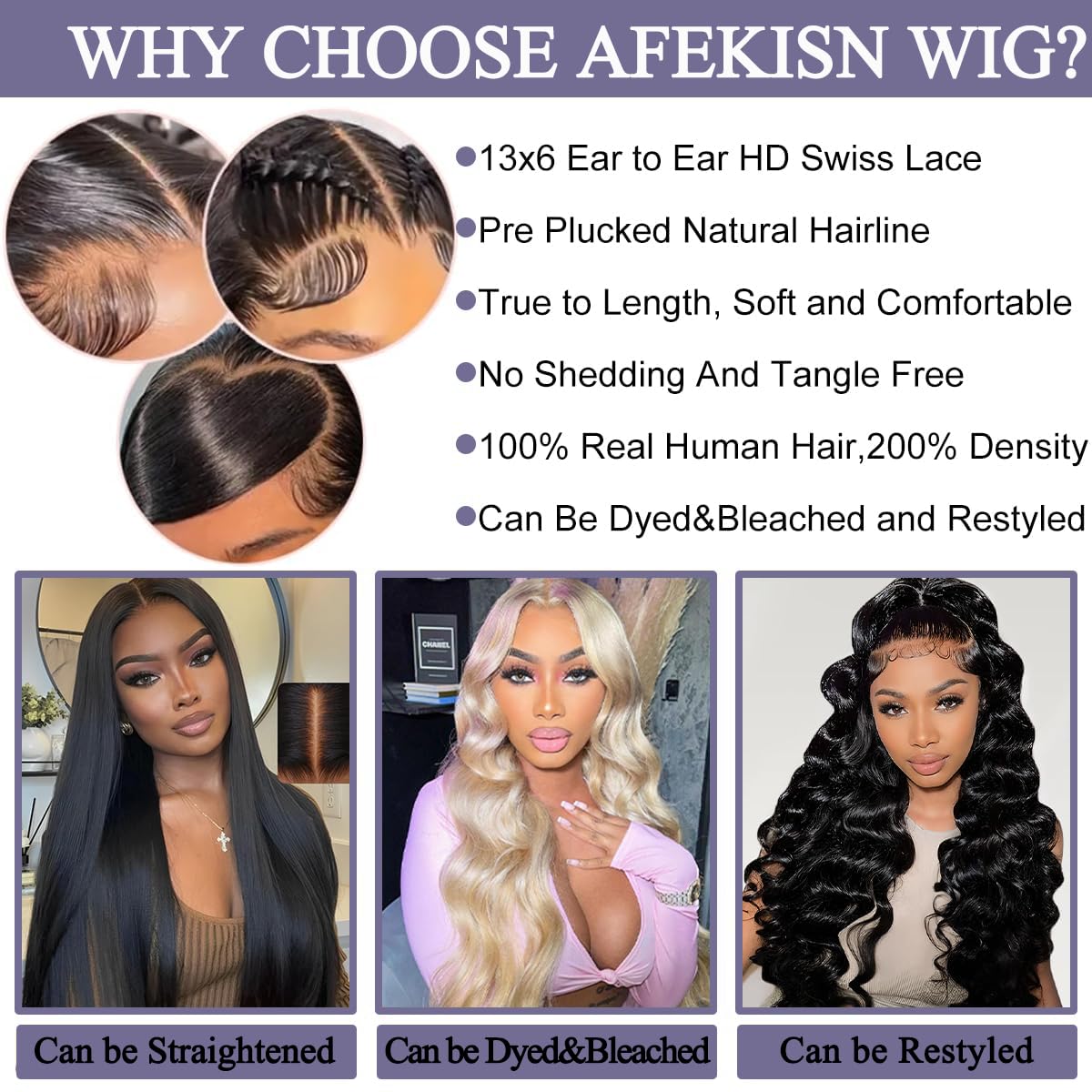 Afekisn glueless cap construction enables quick, glue-free wear.