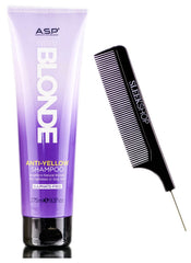 Affinage ASP Mode Blonde AntiYellow Shampoo bottle neutralizes yellow tones in blonde hair.