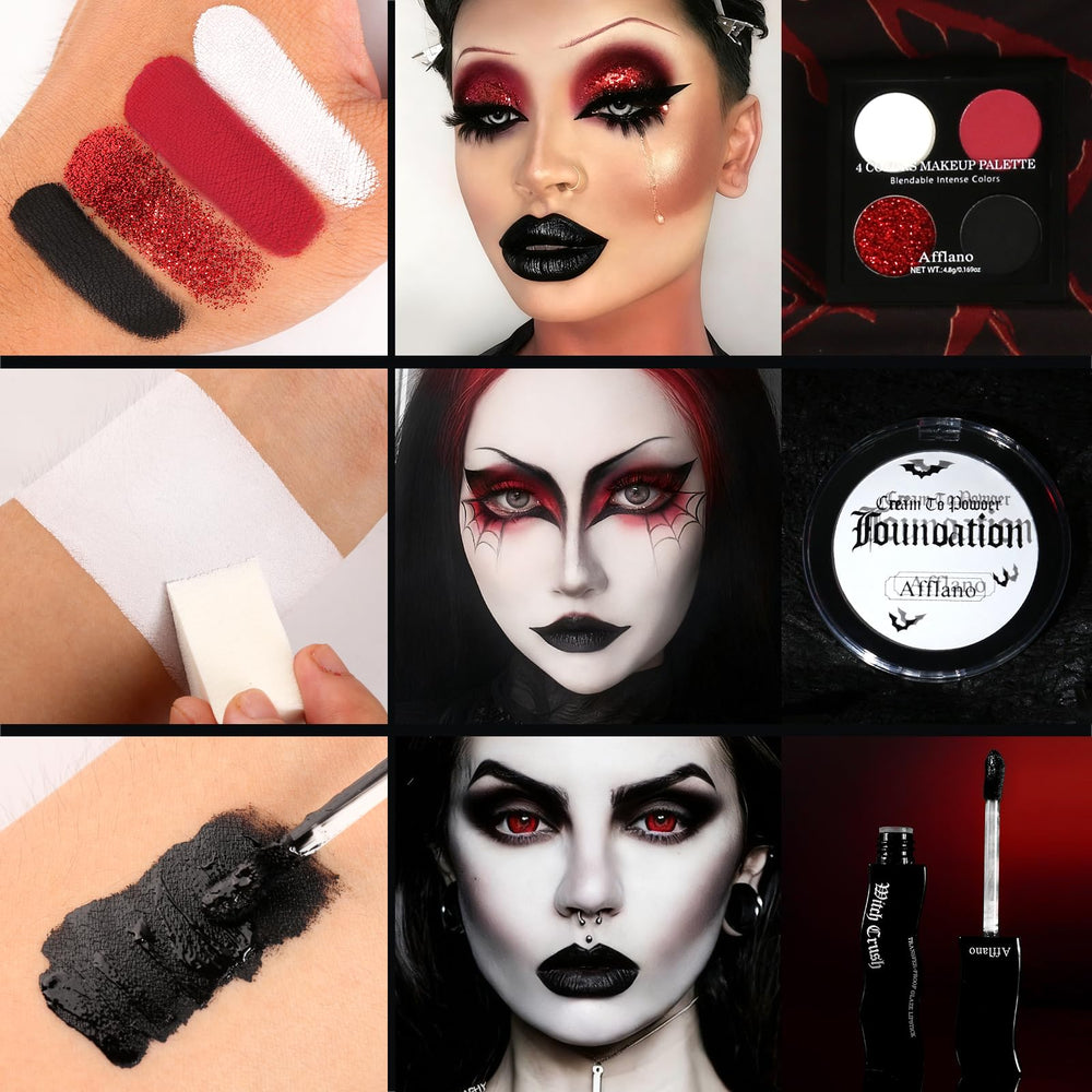 Afflano Black Red Eyeshadow Palette for smoky vibrant Gothic looks