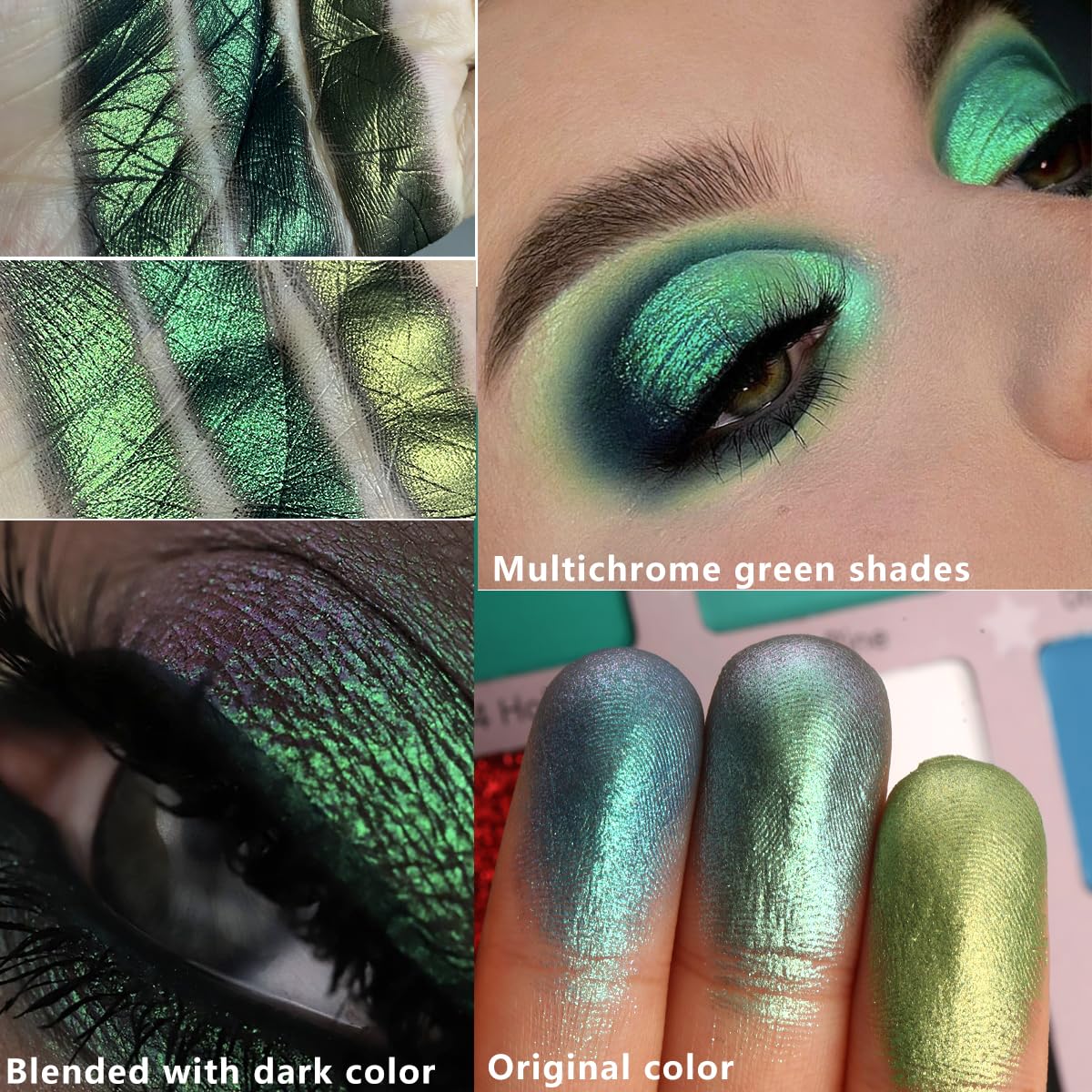 Afflano Emerald Forest glitter shades enhance sparkling holiday eyes.
