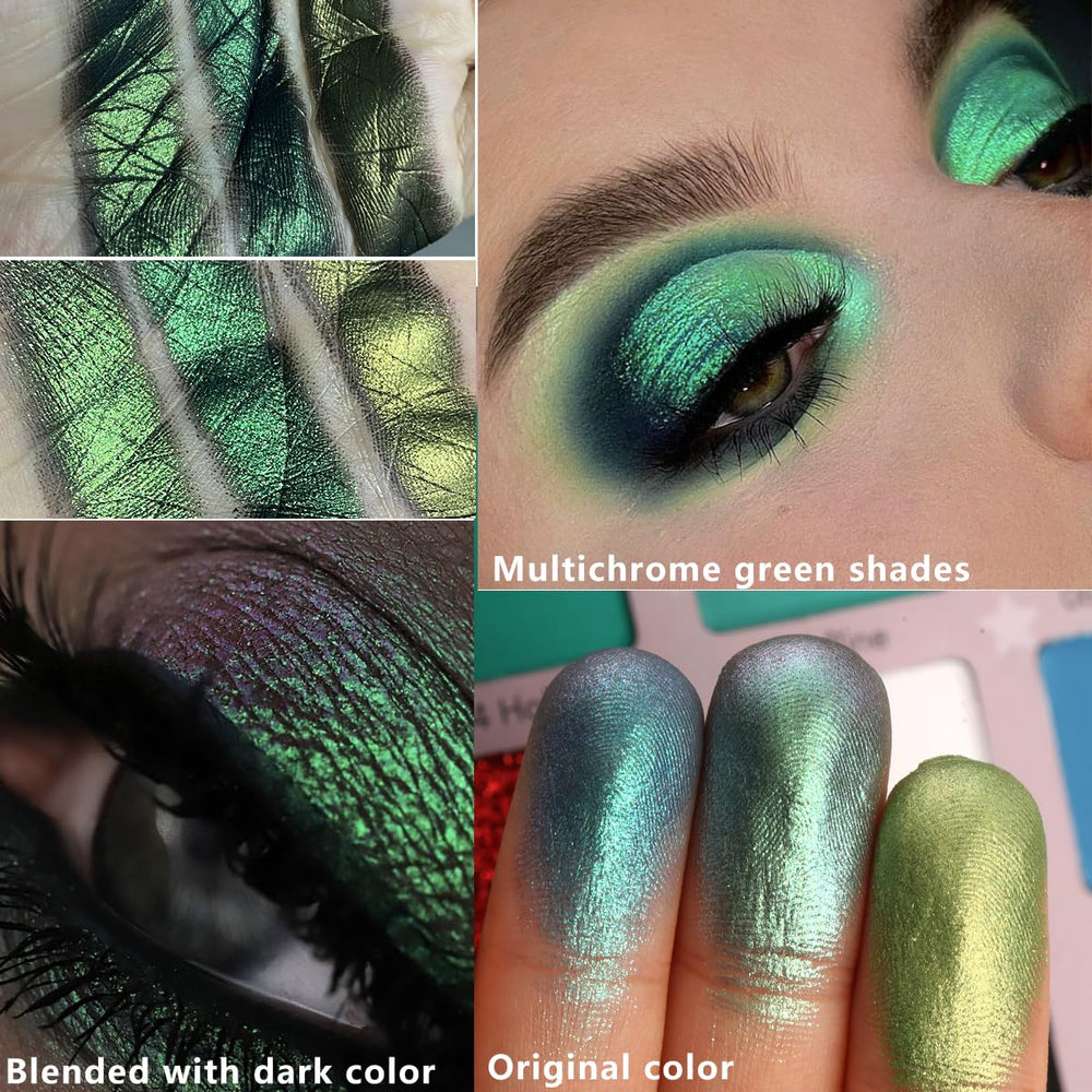Afflano Emerald Forest glitter shades enhance sparkling holiday eyes.