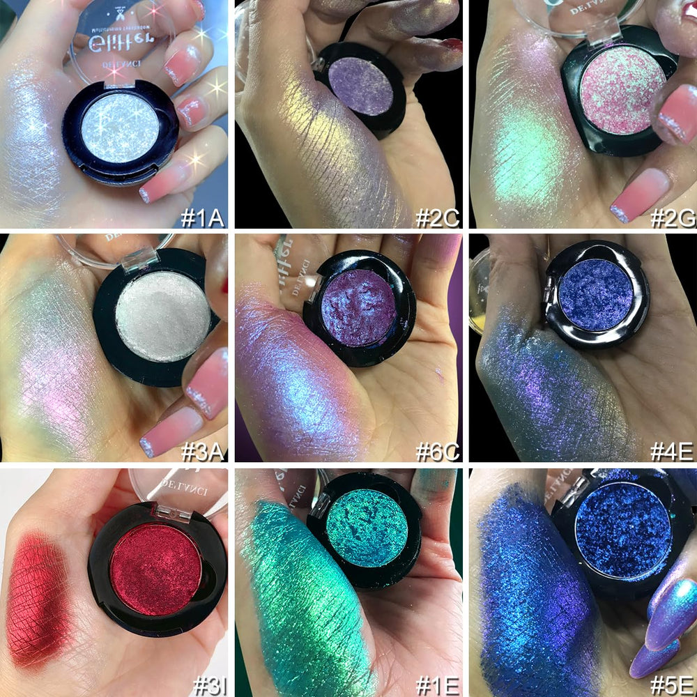 Afflano red eyeshadow glitter detail complements bold liner and dramatic lids.