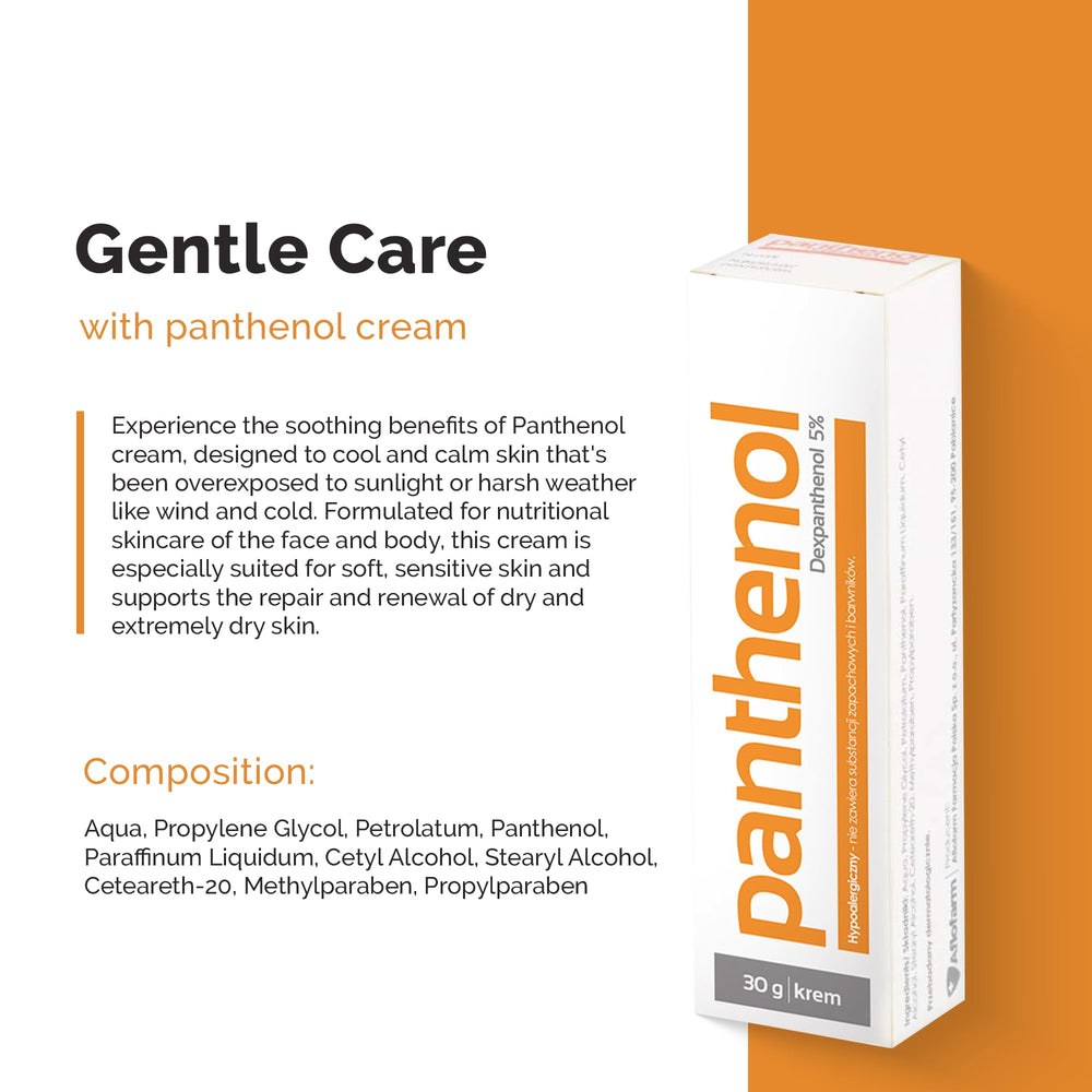 Aflofarm Panthenol Cream for multipurpose use on skin, hair, lips, and nails.