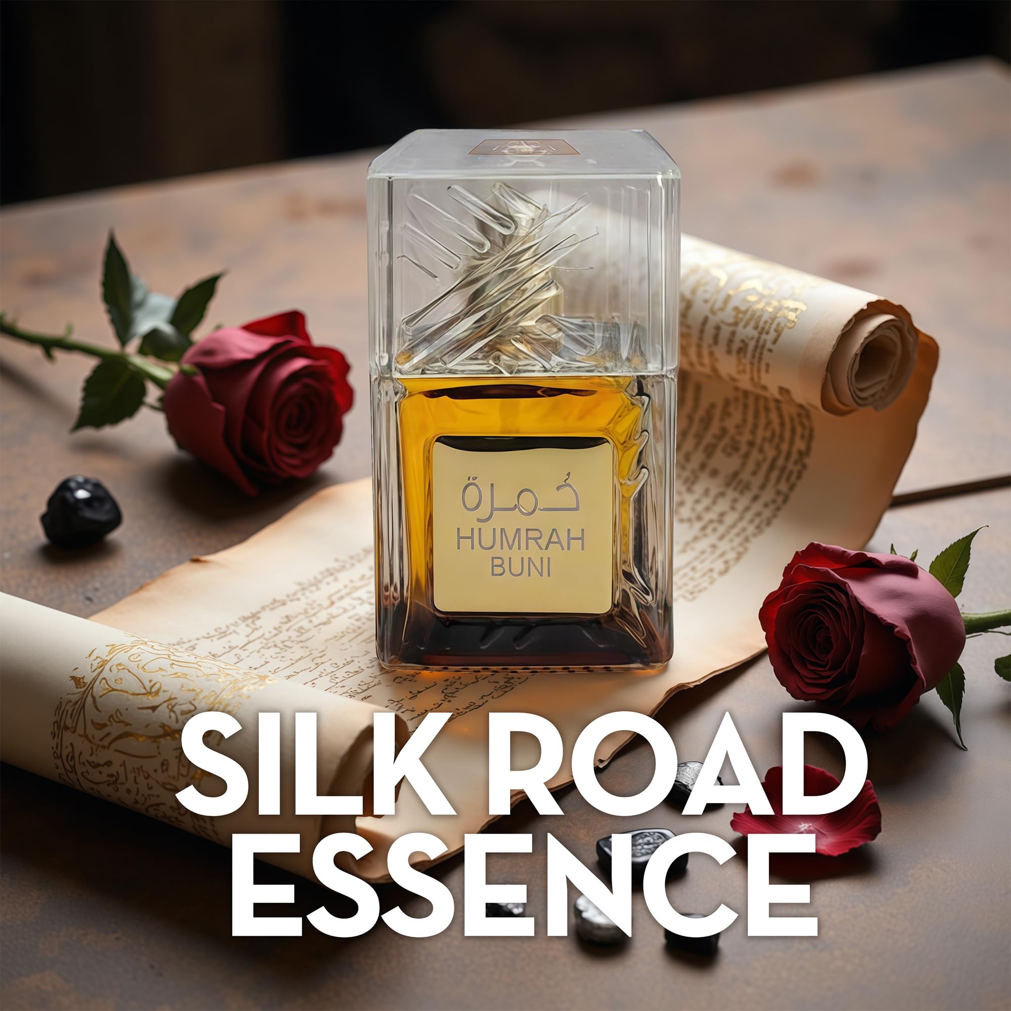 Afluxe Humrah Buni hero-scene shows the fragrance in a modern, elegant setting.