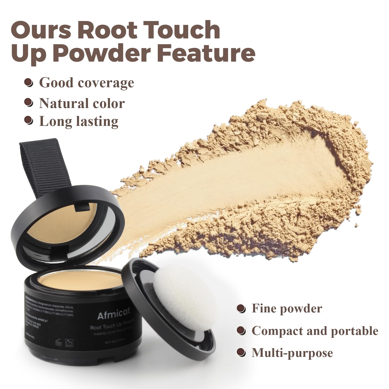 afmicat gray coverage powder visual result reveals fuller-looking roots.