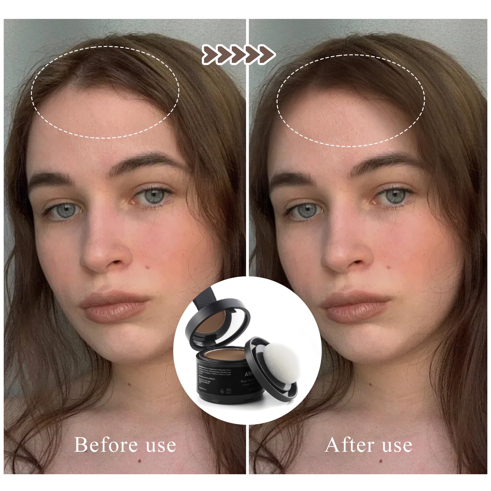 afmicat Instant Hairline Powder puff applying product for seamless hairline