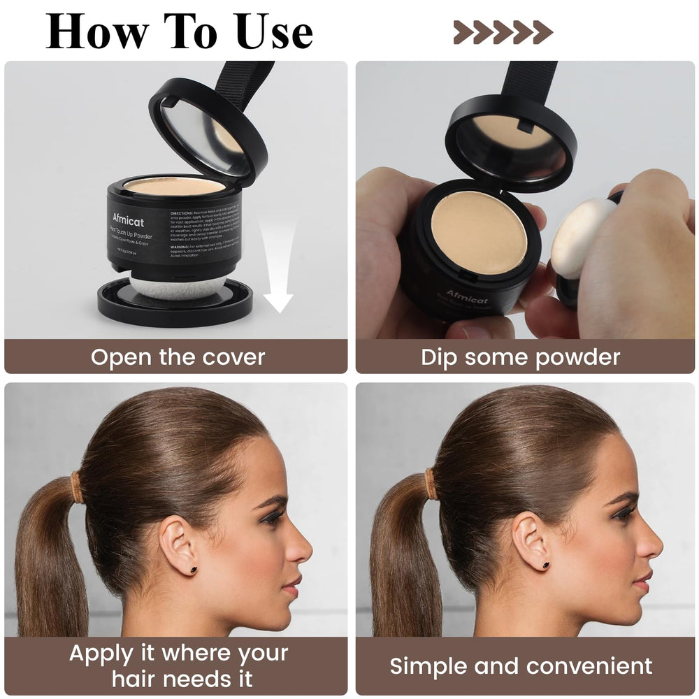 afmicat root touch-up powder brush application highlights precise root concealment.