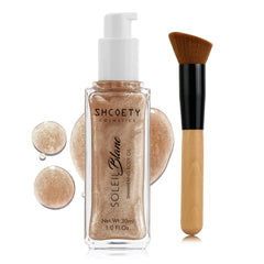 afmicat Shimmer Body Oil bottle with rose gold glow for radiant skin.