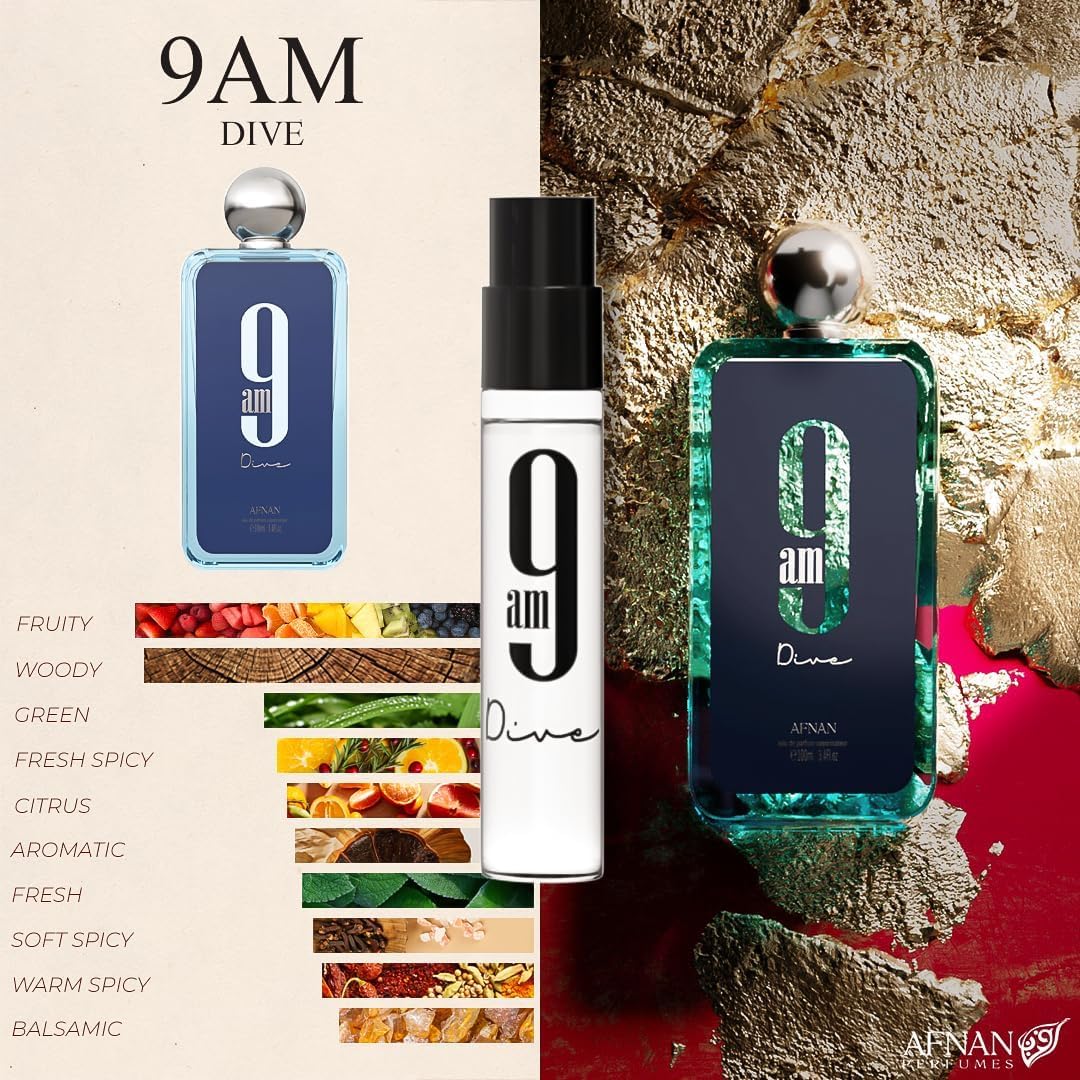 Afnan 9AM Pour Femme 2ml vial for a fresh daytime option