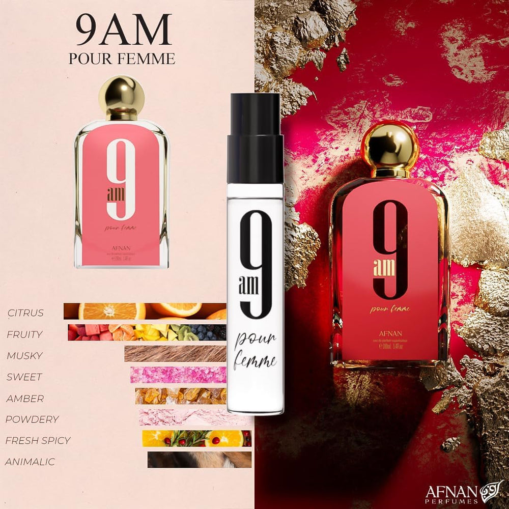 Afnan 9PM Pour Femme 2ml vial for elegant nightlife prep