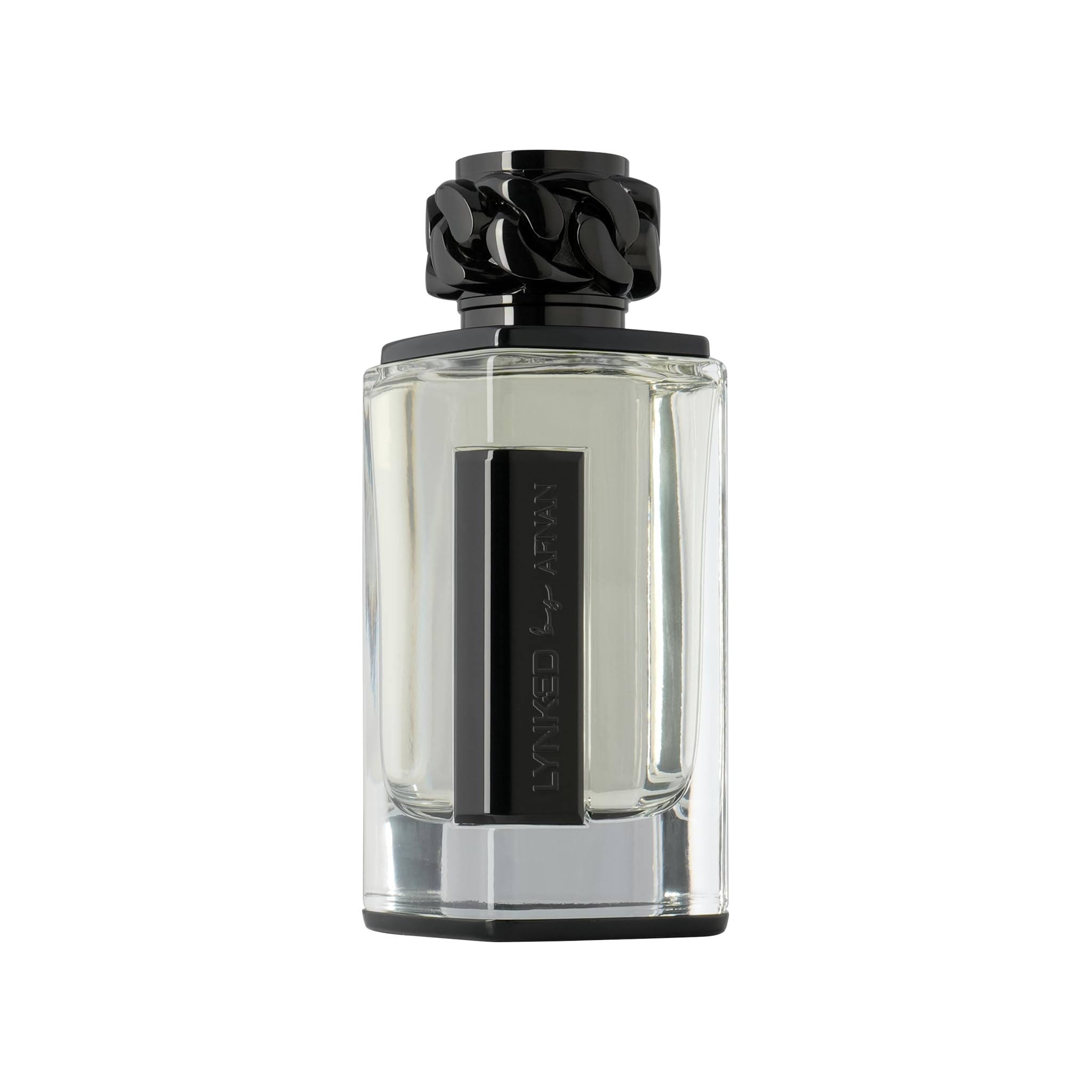 Afnan Lynked Freedom black bottle top view highlights premium design and refined style.