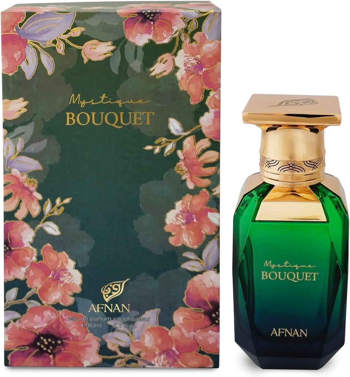 Afnan Mystique Bouquet bottle cap, premium packaging for gifting.