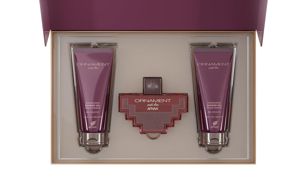Afnan Ornament Purple Allure lotion and shower gel duo for skincare and cleansing
