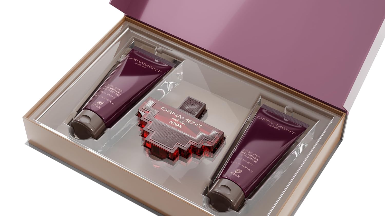 Afnan Ornament Purple Allure gift box, elegant presentation ideal for gifting