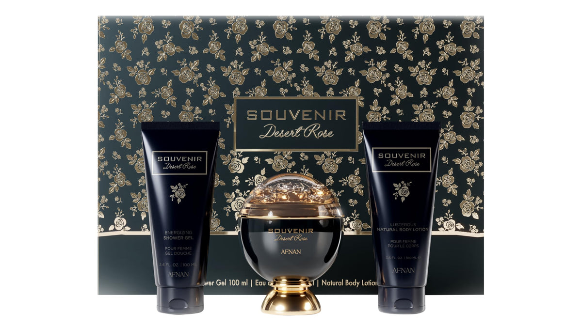 Afnan Souvenir Desert Rose EDP bottle with premium packaging for gifting.