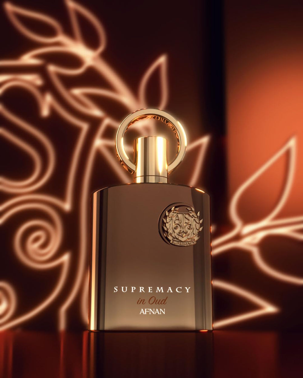 Afnan Supremacy Oud packaging display emphasizing opulent presentation