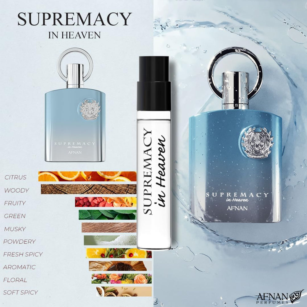 Afnan Supremacy Silver 2ml bottle presents a sleek daytime fragrance vibe