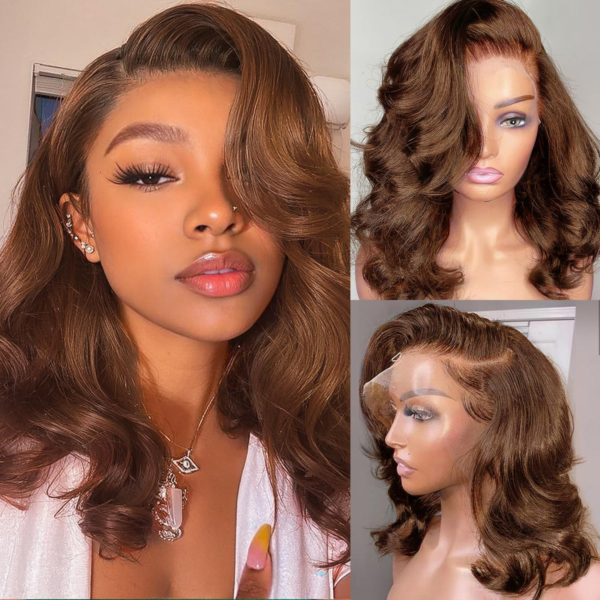 Afribye brown wig 13x6 body wave lace front for natural parting.