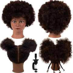 African mannequin head with 100% human hair curls for braiding practice