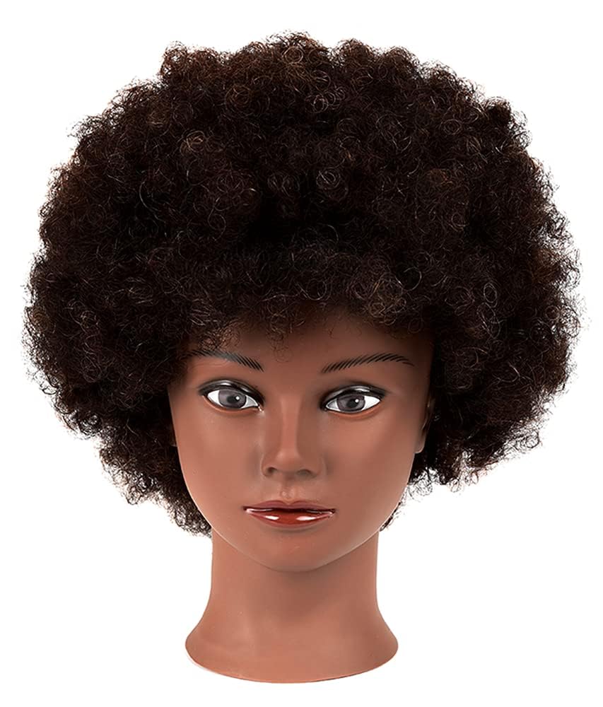 African mannequin head on table clamp stand for secure display