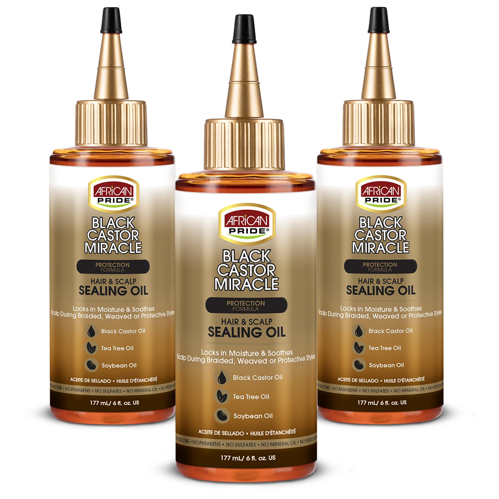 African Pride Black Castor Miracle bottle pour for targeted moisture application