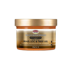African Pride Black Castor Miracle Gel bottle for long-lasting braid, loc, and twist styles.